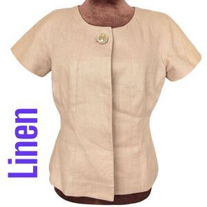 PLANET 💯 Linen  Beige Shirt Sleeve Collarless Blazer Size 6